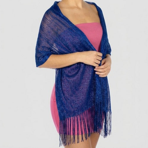 MS1911-A Metallic Glittery Shawl-Scarf in Blue