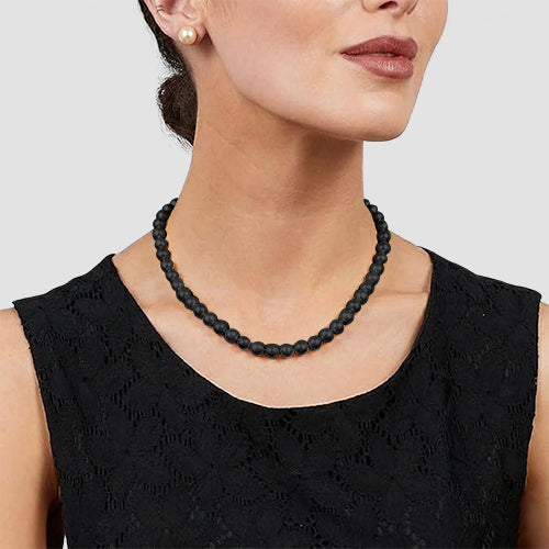 Pearl Necklace & Earring Set Black