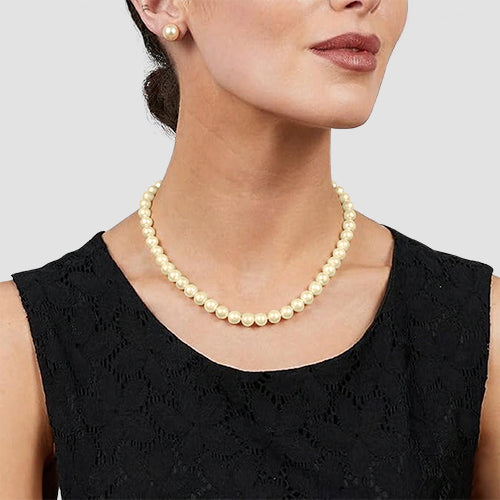 Pearl Necklace & Earring Set Yellow