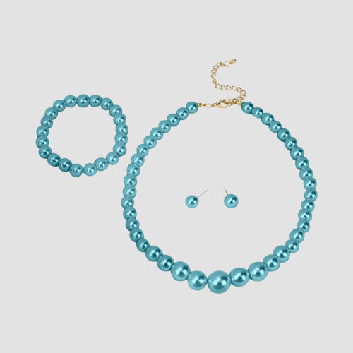 Pearl 3-Piece Stud Earring Set in Aqua Blue