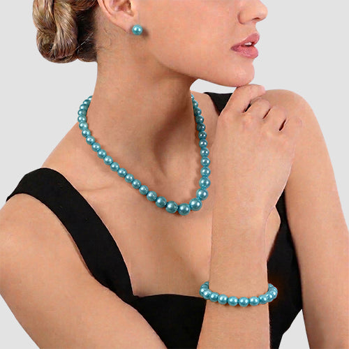 Pearl 3-Piece Stud Earring Set in Aqua Blue