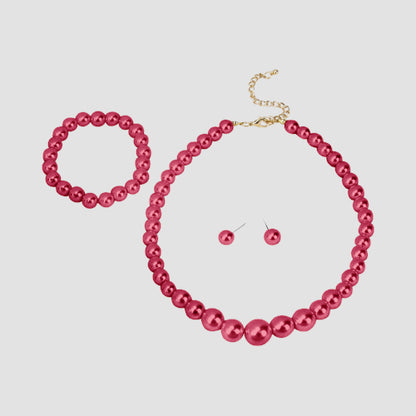 Pearl 3-Piece Stud Earring Set in Fuchsia