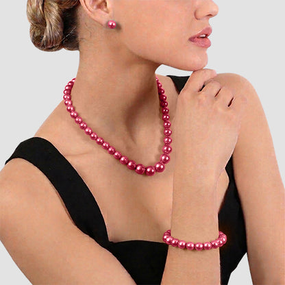 Pearl 3-Piece Stud Earring Set in Fuchsia