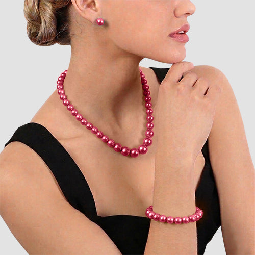 Pearl 3-Piece Stud Earring Set in Fuchsia