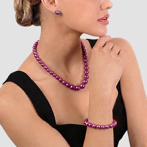 Pearl 3-Piece Stud Earring Set in Purple