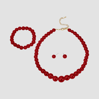 Pearl 3-Piece Stud Earring Set in Red