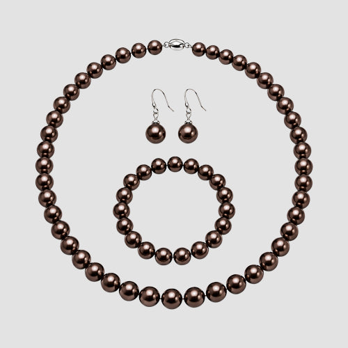 Pearl 3-Piece Dangle Earring Set in Brown