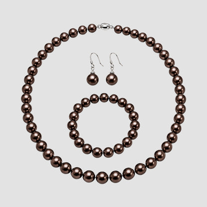Pearl 3-Piece Dangle Earring Set in Brown