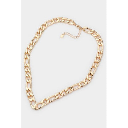 Chevron Cuban Link Chain Necklace & Earring Set Gold