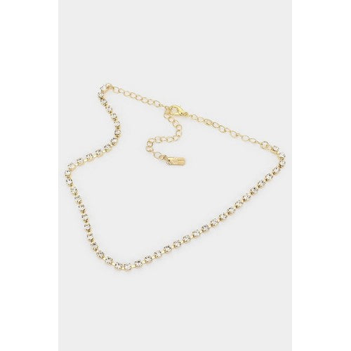 Single Row Rhinestone Choker Necklace & Earring Set Gold