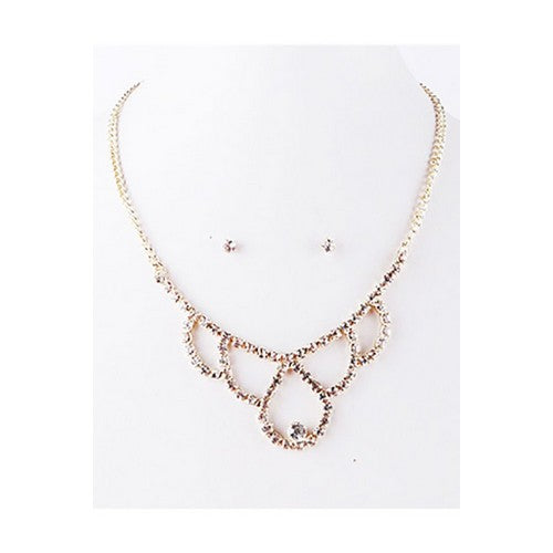 PKN1311 Rhinestone Necklaces & Stopper Earring Set Gold