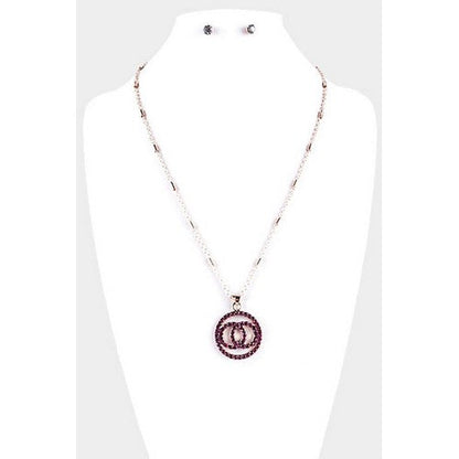 PKN1357 Infinity CC Rhinestone Necklace & Stopper Earring Set