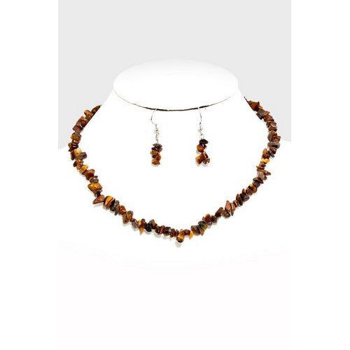 FN1101 Bead Necklace & Earring Set Brown 