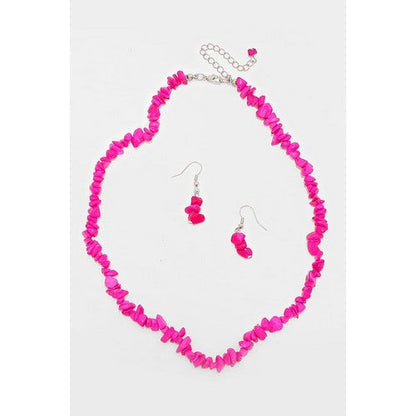 Bead Necklace & Earring Set Fuchsia