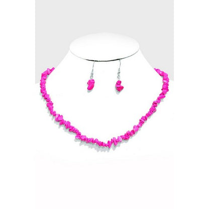 FN1101 Bead Necklace & Earring Set Fuchsia 