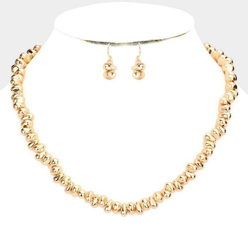 ANE60151 Abstract Bead Nacklace & Earring Set Gold