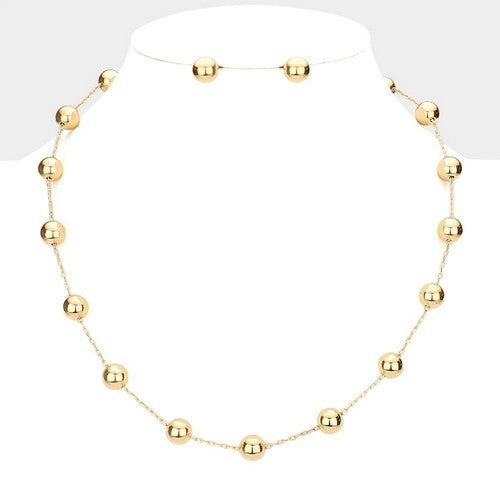 FN3949 Bead Ball Necklace & Earring Set Gold