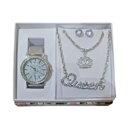 Queen Diamond 5pc Watch Set Silver
