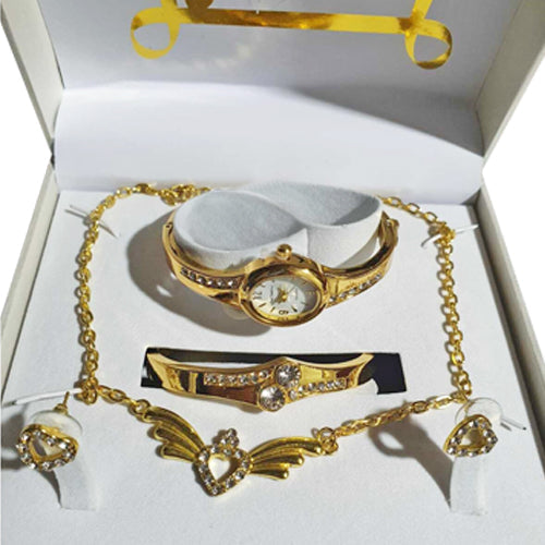 5pc Rhinestone Watch Gift Set Gold