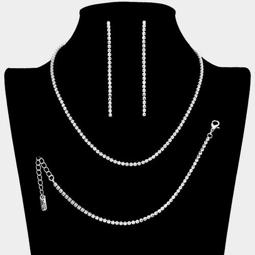 1-Row Rhinestone Earring, Necklace & Bracelet Set Silver/Clear