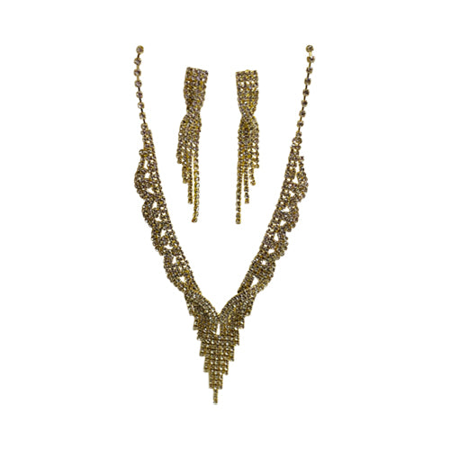 Twist Rhinestone Earring & Necklace Set Gold