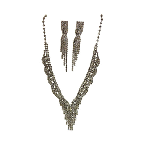 Twist Rhinestone Earring & Necklace Set Silver