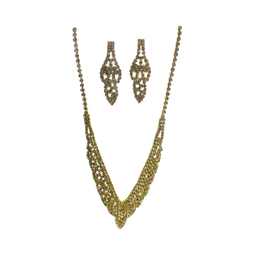 Leaf Rhinestone Earring & Necklace Set Gold