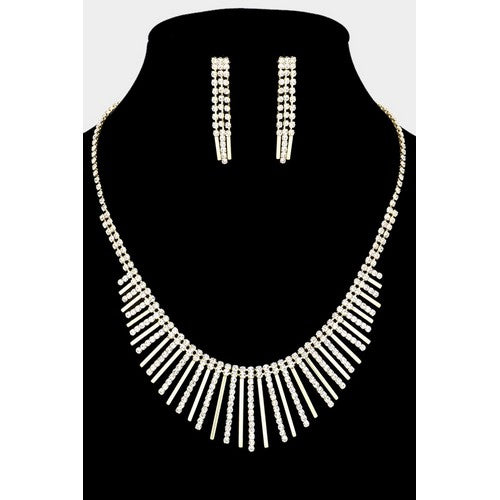 Spike Rhinestone Earring & Necklace Set Gold