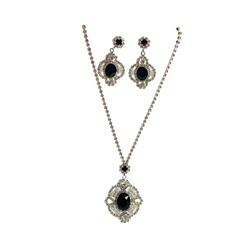 Quarterfoil Cubic Zirconia Earring & Necklace Set Silver/Black