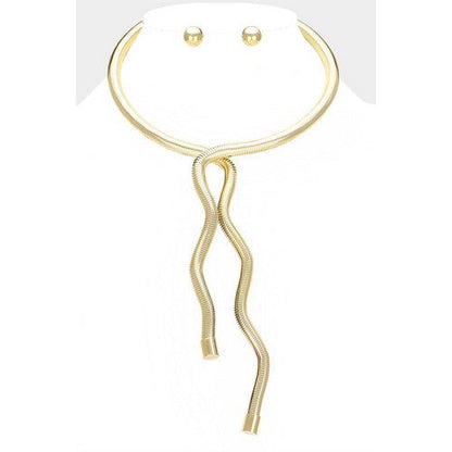 MN7310 Chain Statement Necklace & Earring Set in Gold