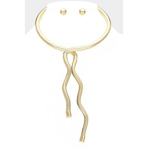 MN7310 Chain Statement Necklace & Earring Set in Gold