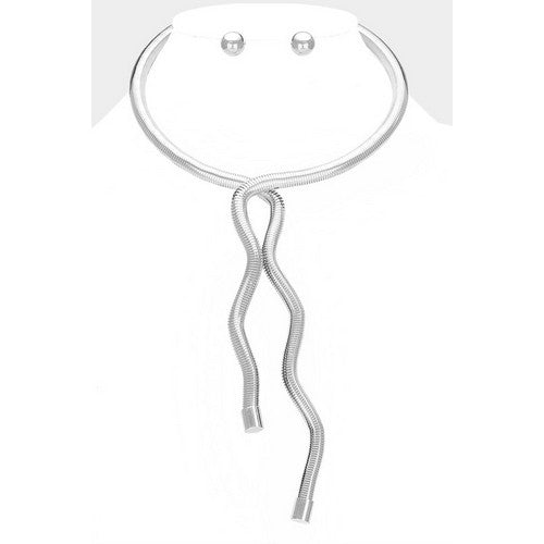 MN7310 Chain Statement Necklace & Earring Set in Silver