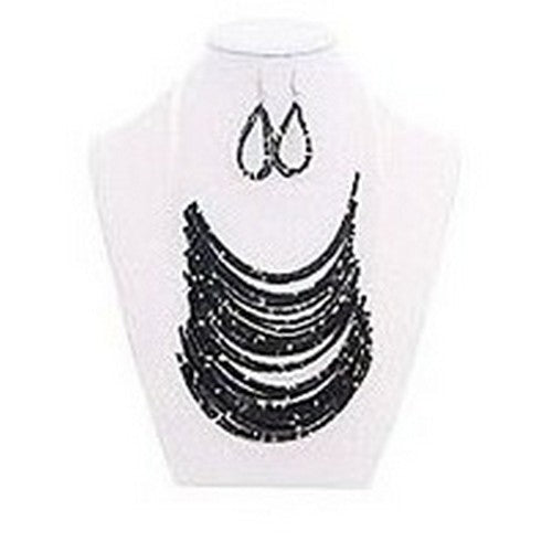 ANE1026 Bead Necklace & Earrings Set in Black
