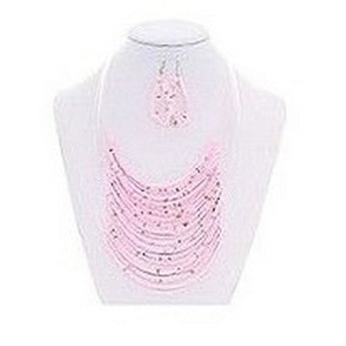 Bead Necklace & Earrings Set in Light Pink