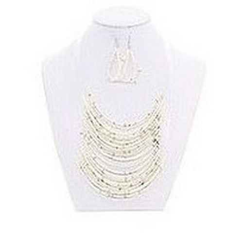 Bead Necklace & Earrings Set in White