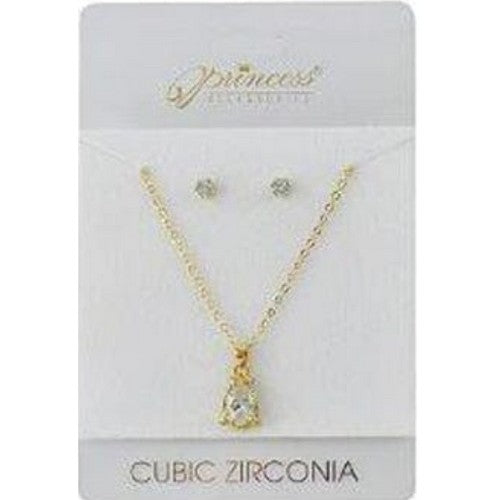 NCS-35010GS Cubic Zirconia Marquise Pendant Necklace & Earrings Set in Gold