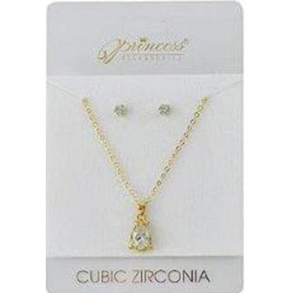NCS-35010GS Cubic Zirconia Marquise Pendant Necklace & Earrings Set in Gold