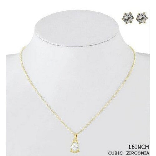 Cubic Zirconia Marquise Pendant Necklace & Earrings Set in Gold