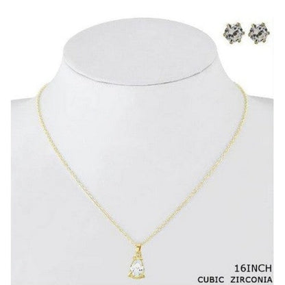 Cubic Zirconia Marquise Pendant Necklace & Earrings Set in Gold