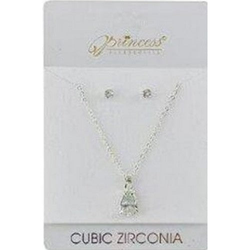 NCS-35010GS Cubic Zirconia Marquise Pendant Necklace & Earrings Set in Silver