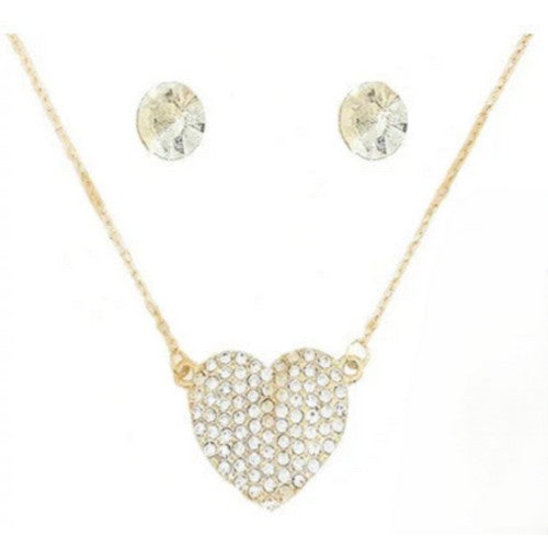 SNK-0087GS Rhinestone Necklace & Stopper Earrings Set in Gold