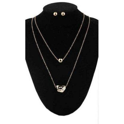 Pebble Pendant Layered Necklace & Earrings Set in Gold