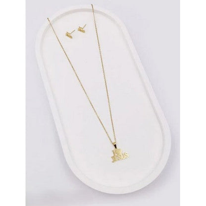 I Love Jesus Stainless Steel Earrings & Necklace Set in Gold
