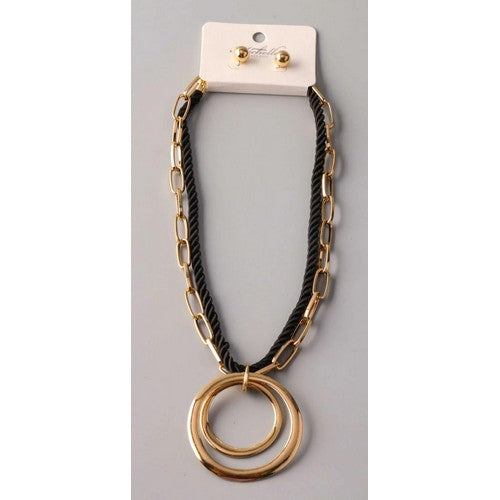 Layered Rings Rope Chain Necklace Set in Gold
