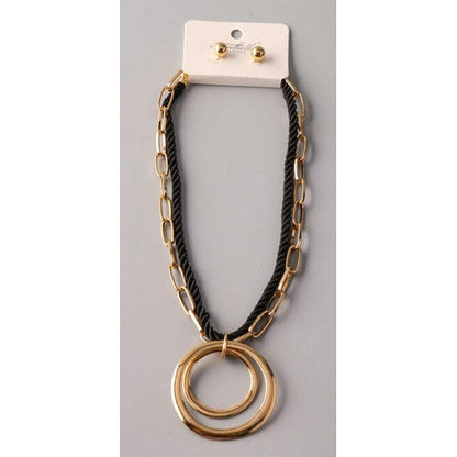 Layered Rings Rope Chain Necklace Set in Gold