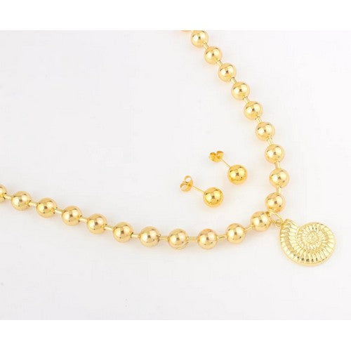 NEE5936 Stainless Steel Shell Pandant Ball Necklace Set in Gold