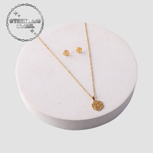 Stainless Steel Rose Jewelry Box Set in Gold