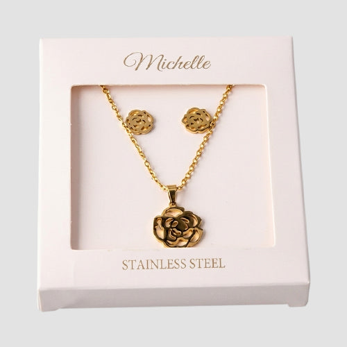 Stainless Steel Rose Jewelry Box Set in Gold