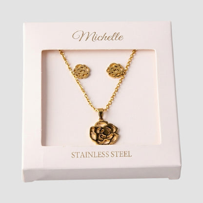 Stainless Steel Rose Jewelry Box Set in Gold