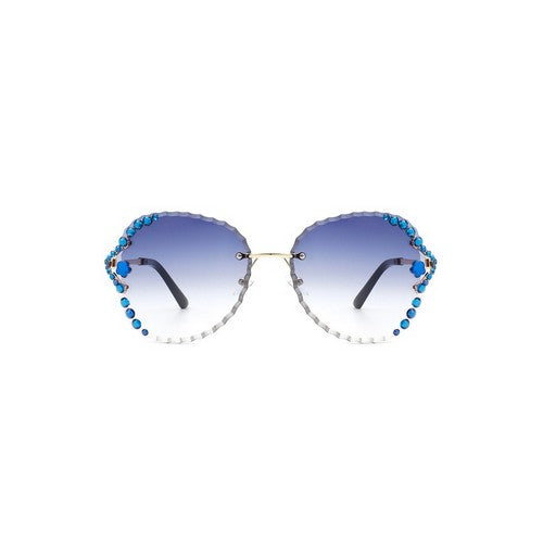 Rhinestone Rimless Shades in Blue